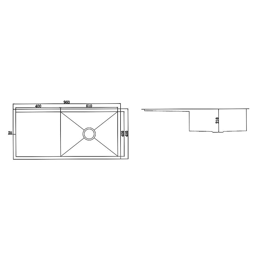 960x450mm Handmade Stainless Steel Undermount / Topmount
