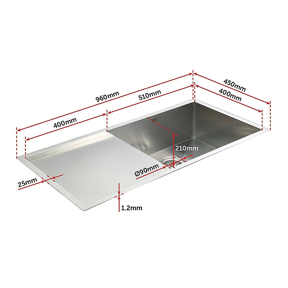 960x450mm Handmade Stainless Steel Undermount / Topmount