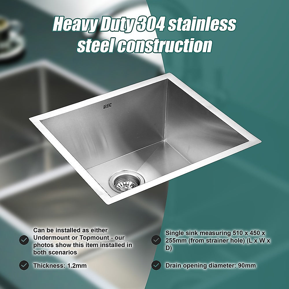510x450mm Handmade Stainless Steel Undermount / Topmount