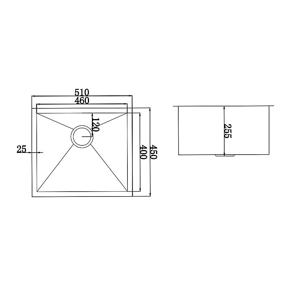 510x450mm Handmade Stainless Steel Undermount / Topmount