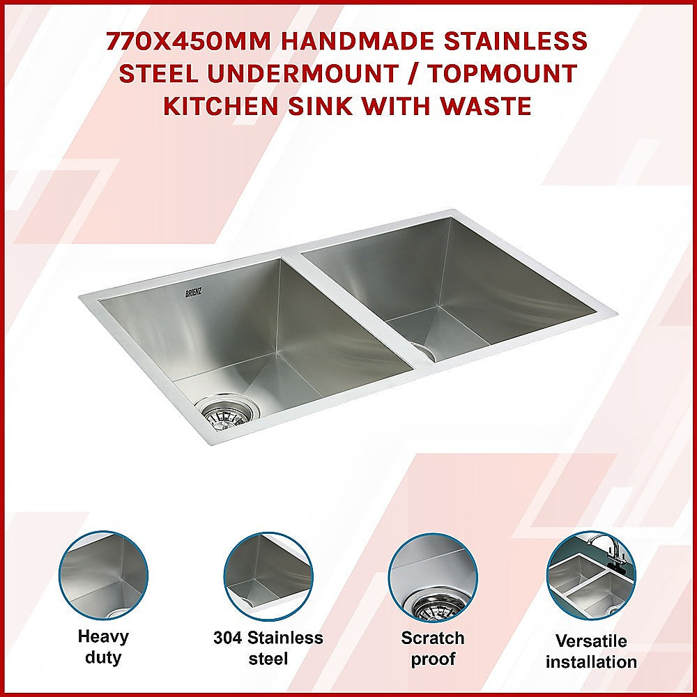 770x450mm Handmade Stainless Steel Undermount / Topmount