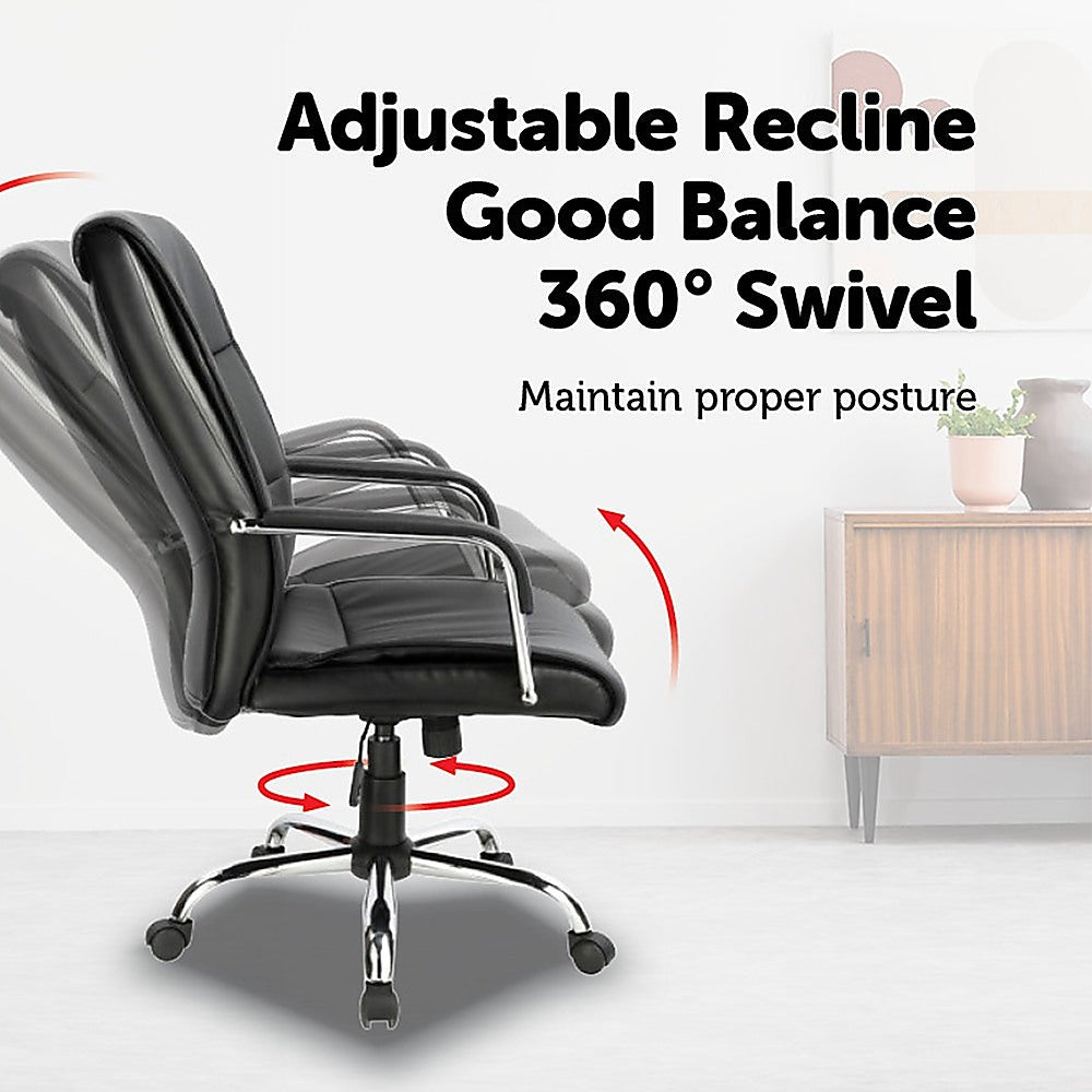 PU Leather Office Chair – Ergonomic Executive Swivel Desk Chair with Padded Seat in Black