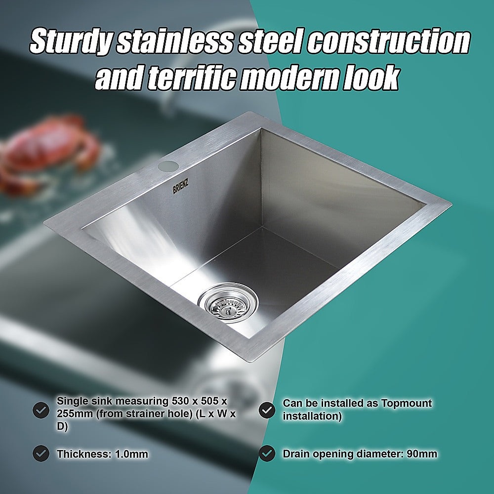 530x505mm Handmade Stainless Steel Topmount Kitchen Laundry
