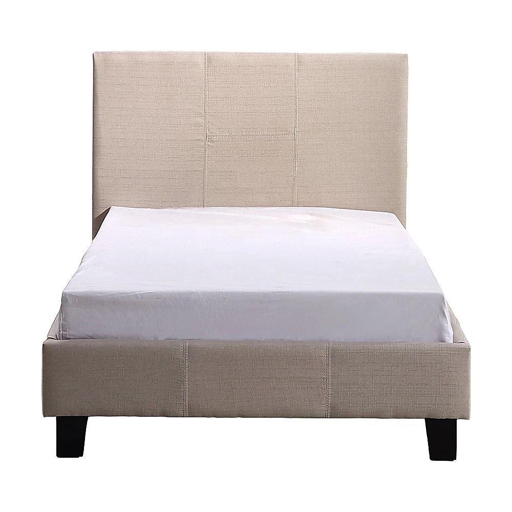 Single Linen Fabric Bed Frame Beige
