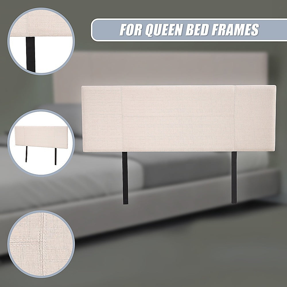 Linen Fabric Queen Bed Headboard Bedhead - Beige