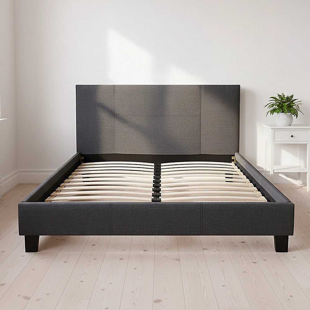 Double Linen Fabric Bed Frame Grey