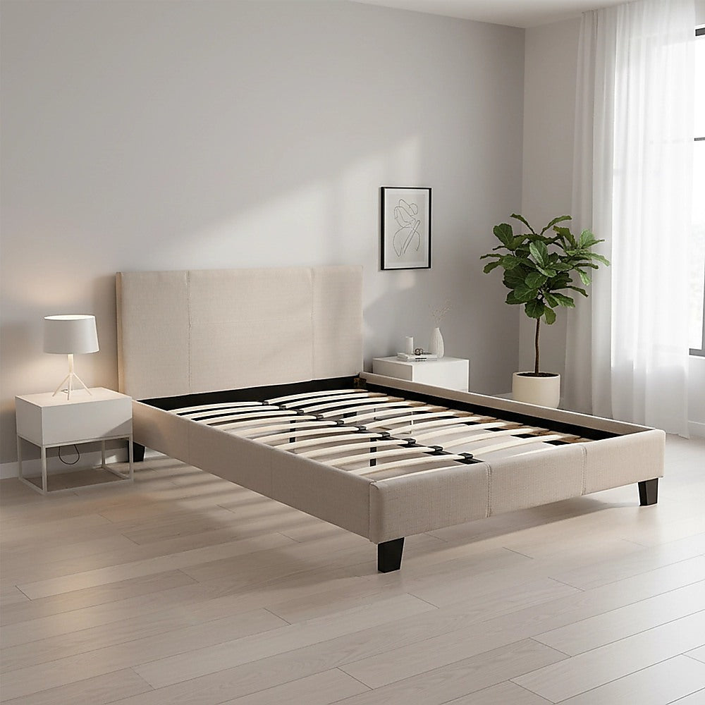 Double Linen Fabric Bed Frame Beige