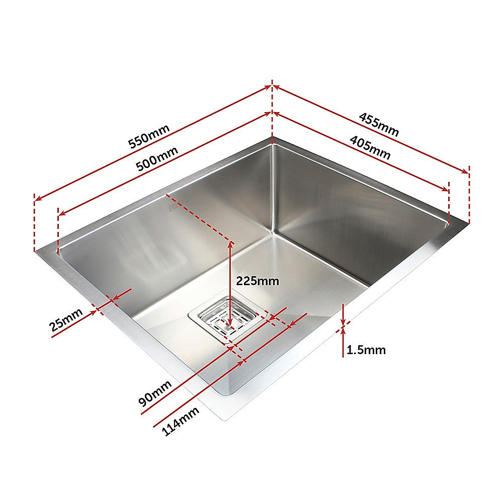 550x455mm Handmade 1.5mm Stainless Steel Undermount / Topmount