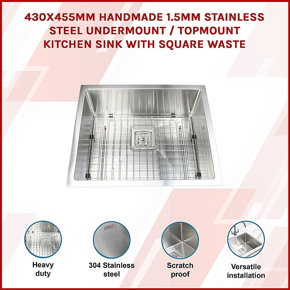 430x455mm Handmade 1.5mm Stainless Steel Undermount / Topmount