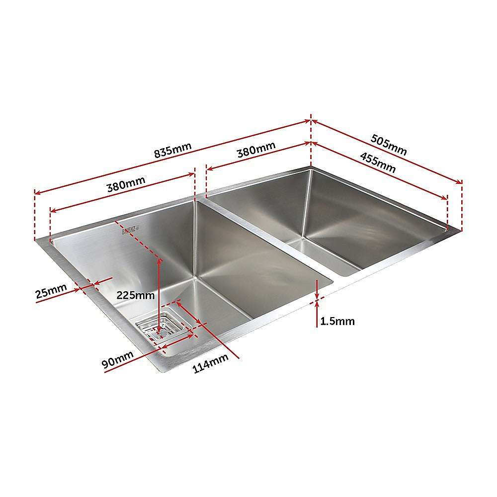 835x505mm Handmade 1.5mm Stainless Steel Undermount / Topmount