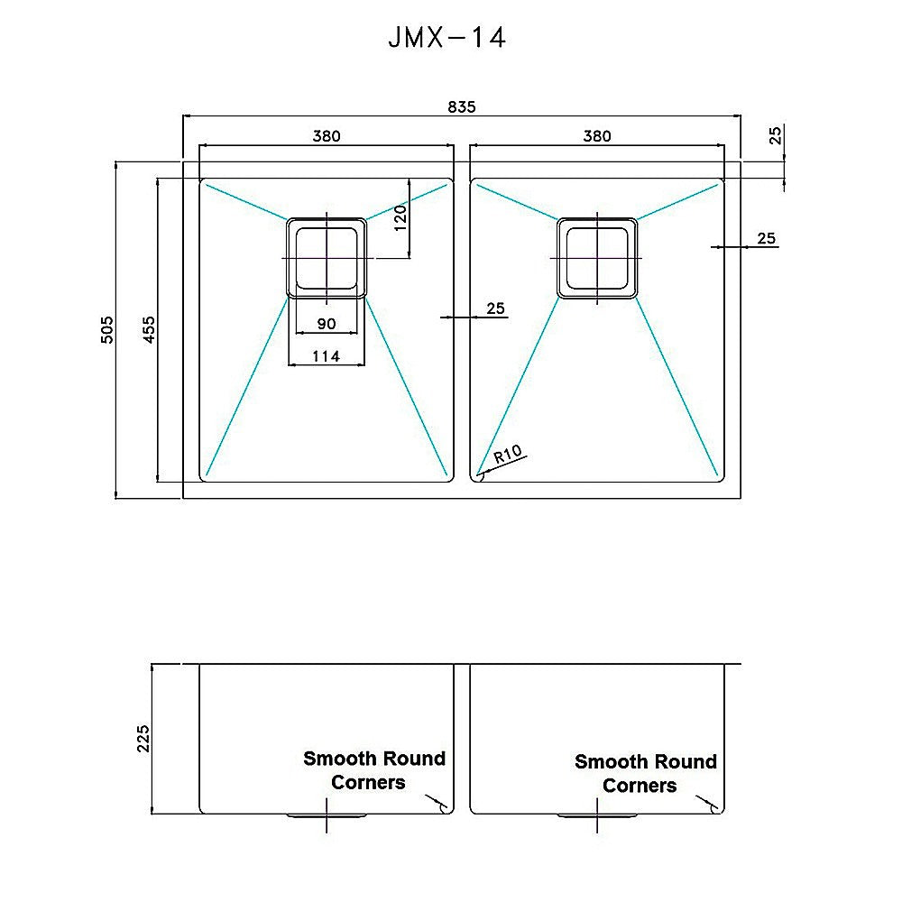 835x505mm Handmade 1.5mm Stainless Steel Undermount / Topmount