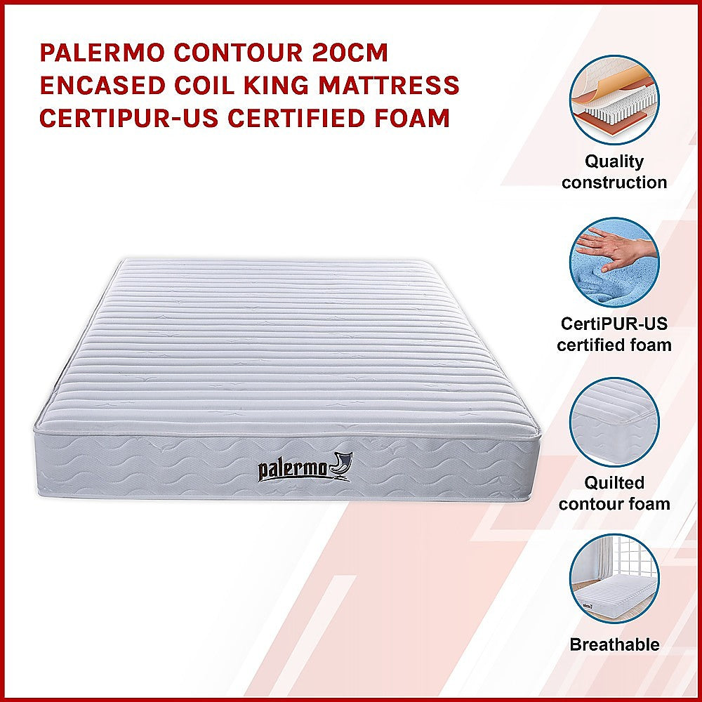 Contour Encased Coil King Mattress – Hybrid Support with CertiPUR-US® Certified Foam Comfort Layers