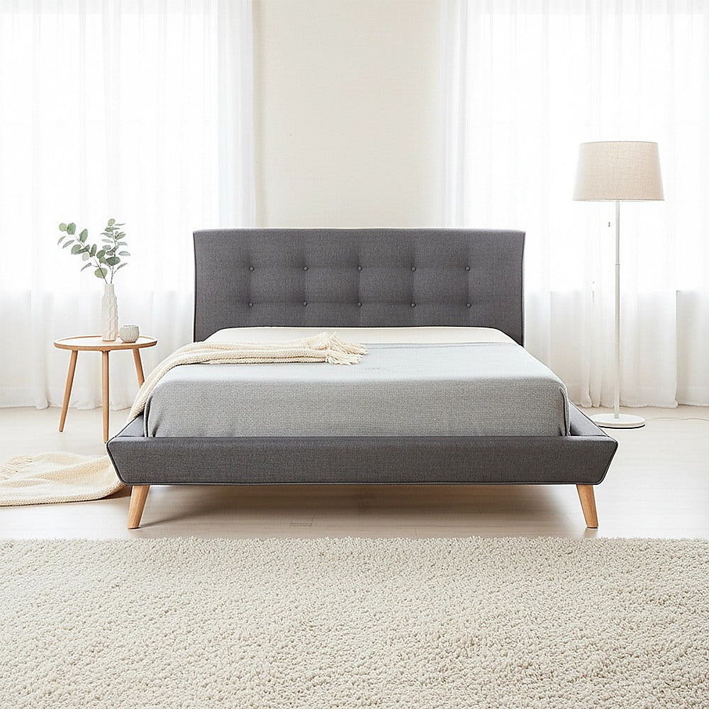 Double Linen Fabric Deluxe Bed Frame Grey