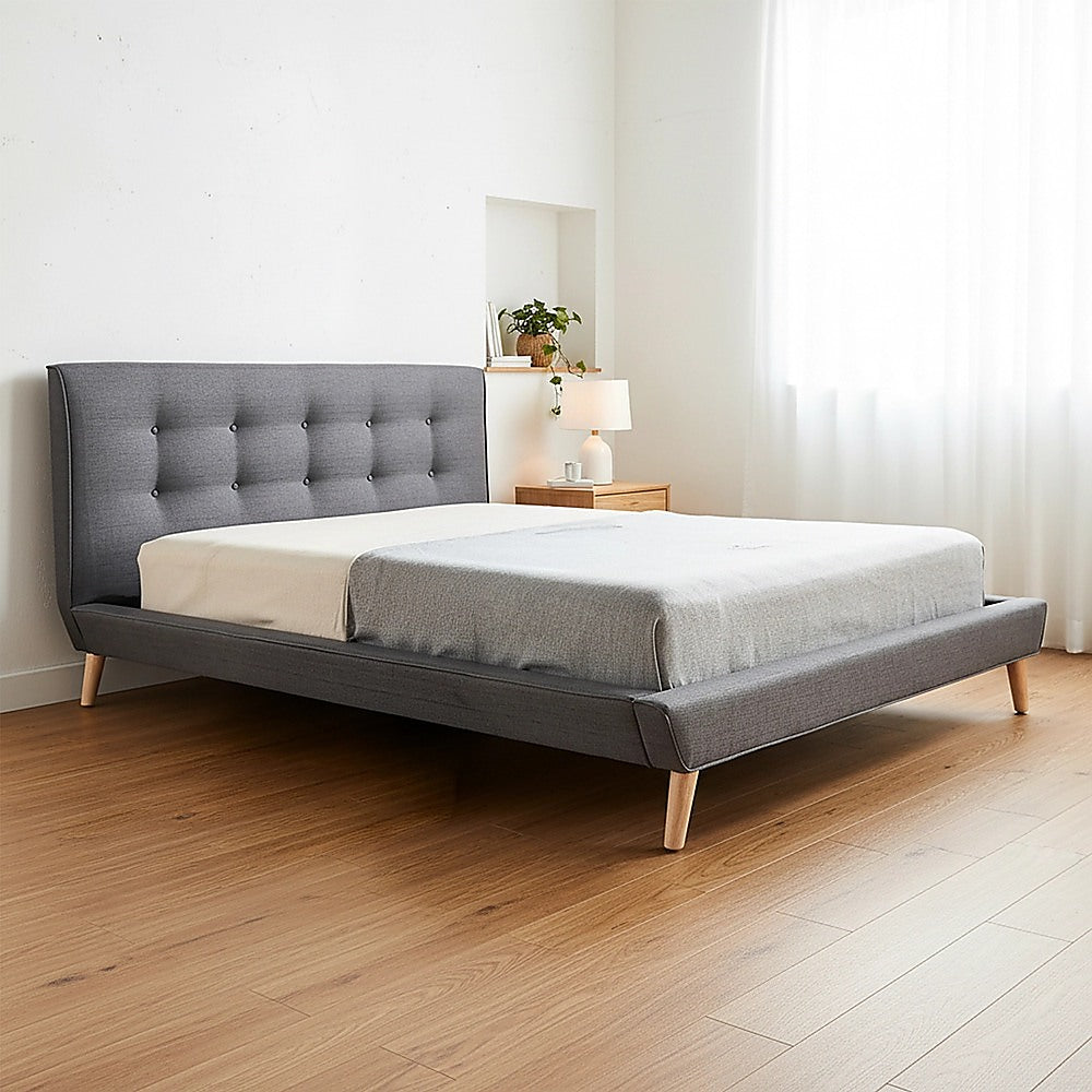 Double Linen Fabric Deluxe Bed Frame Grey