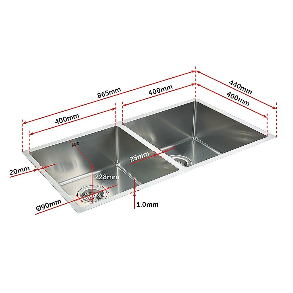 865x440mm Handmade Stainless Steel Undermount / Topmount