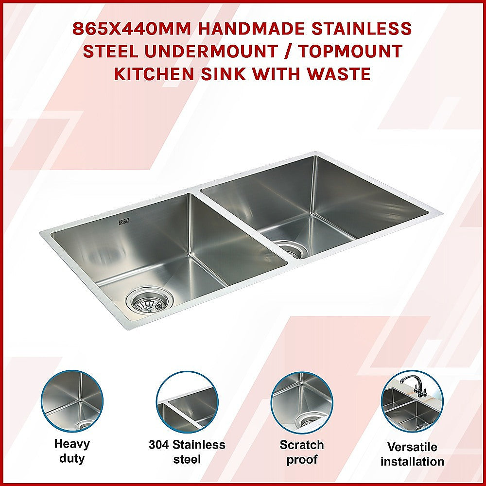 865x440mm Handmade Stainless Steel Undermount / Topmount