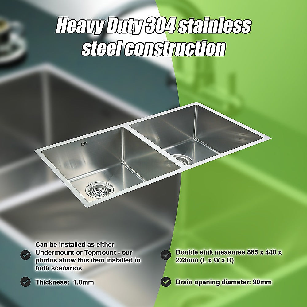 865x440mm Handmade Stainless Steel Undermount / Topmount