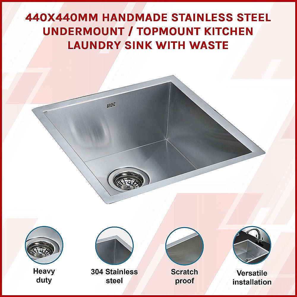 440x440mm Handmade Stainless Steel Undermount / Topmount