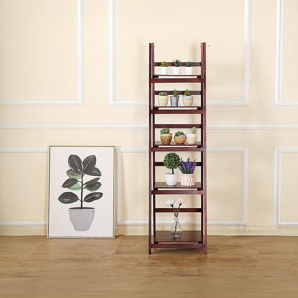 5 Tier Wooden Ladder Shelf Stand Storage Book Shelves Shelving