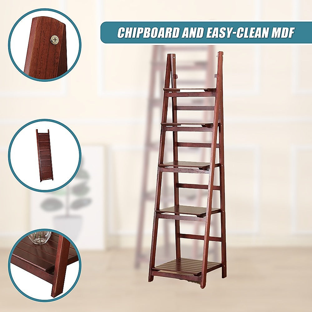 5 Tier Wooden Ladder Shelf Stand Storage Book Shelves Shelving
