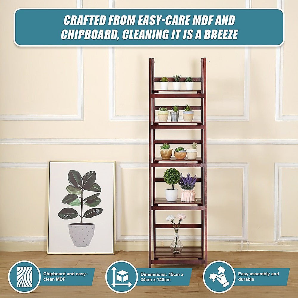 5 Tier Wooden Ladder Shelf Stand Storage Book Shelves Shelving
