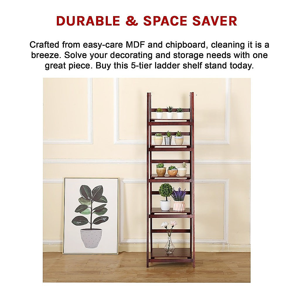 5 Tier Wooden Ladder Shelf Stand Storage Book Shelves Shelving