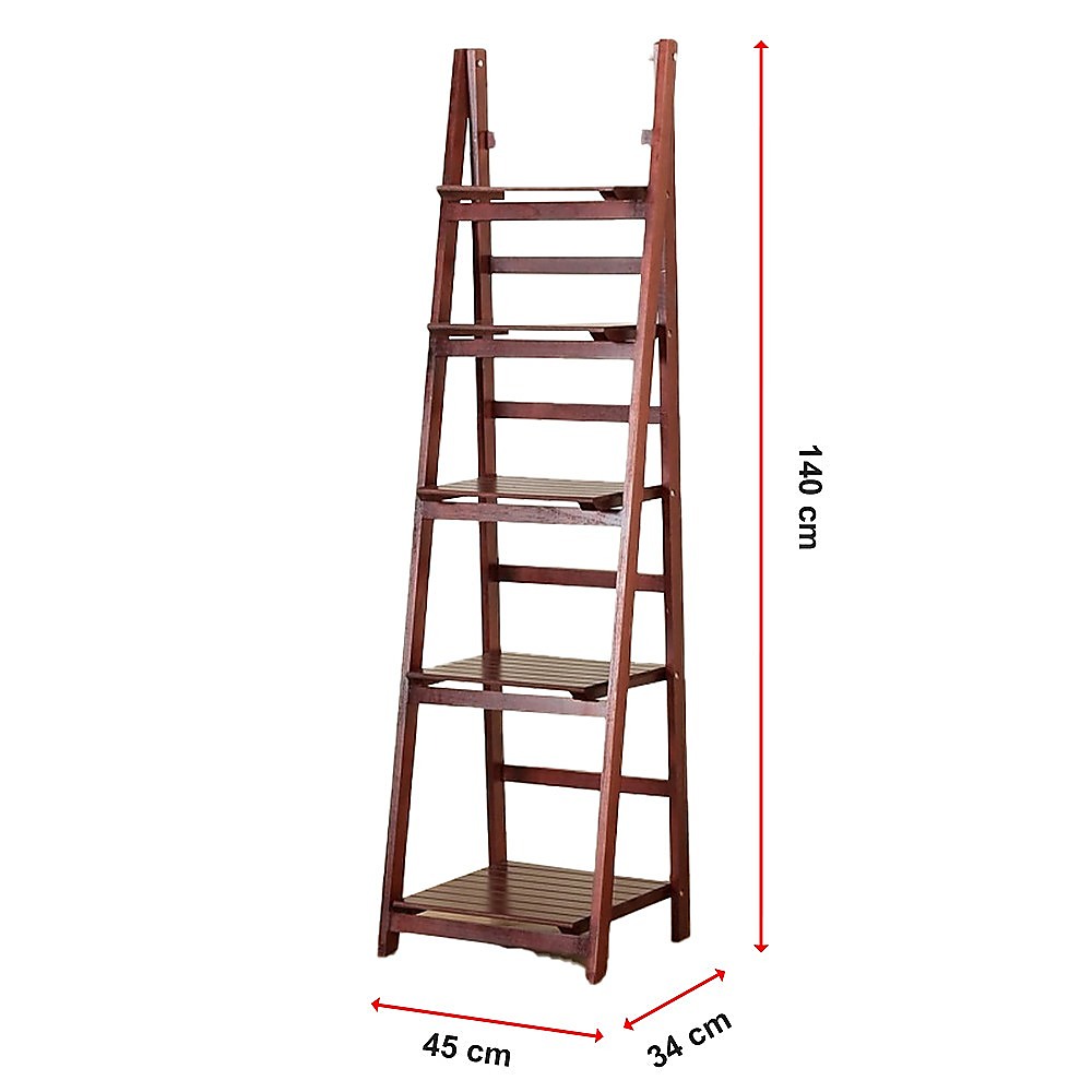 5 Tier Wooden Ladder Shelf Stand Storage Book Shelves Shelving