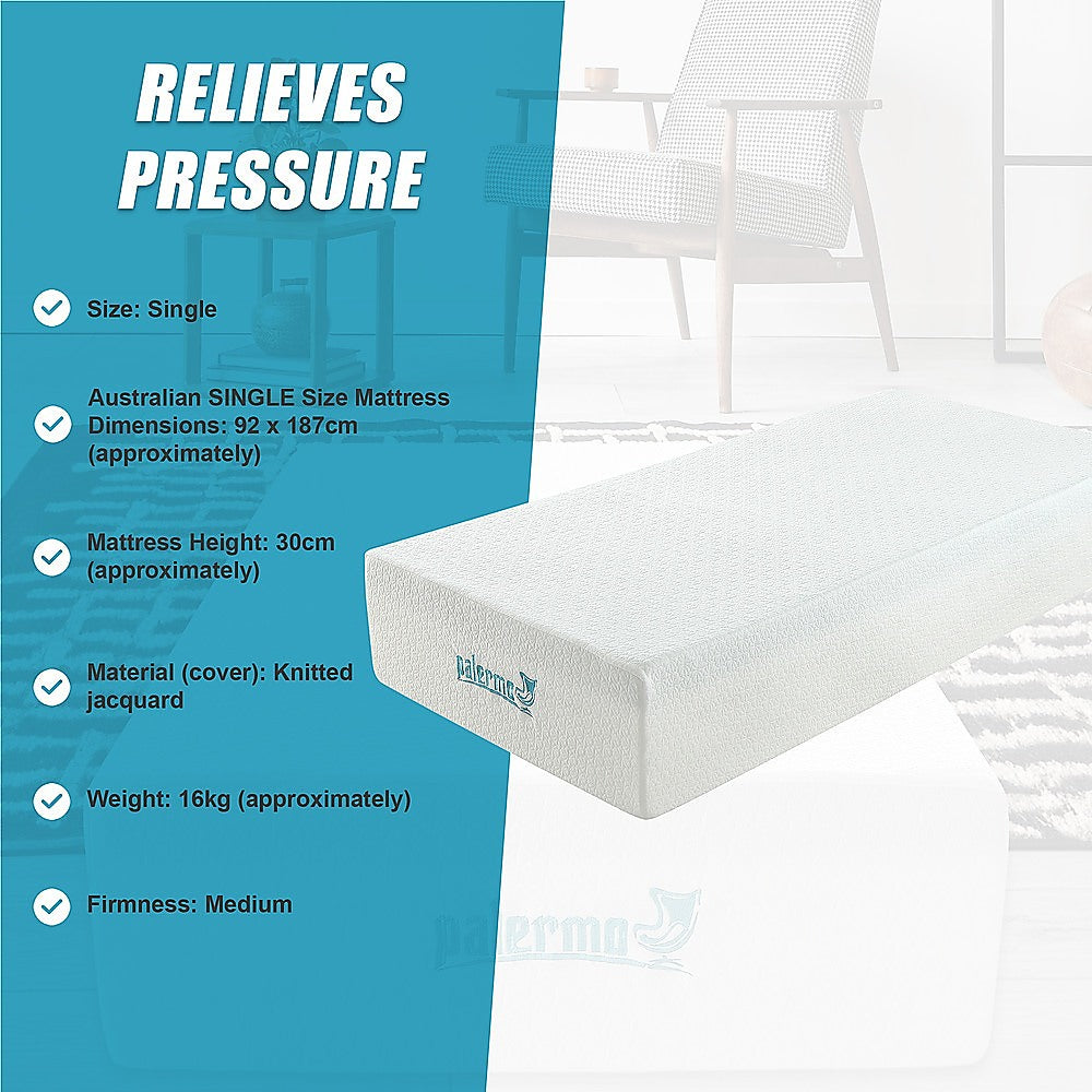 Single 30cm Green Tea Memory Foam Mattress – Cooling Comfort with CertiPUR-US® Certified Foam