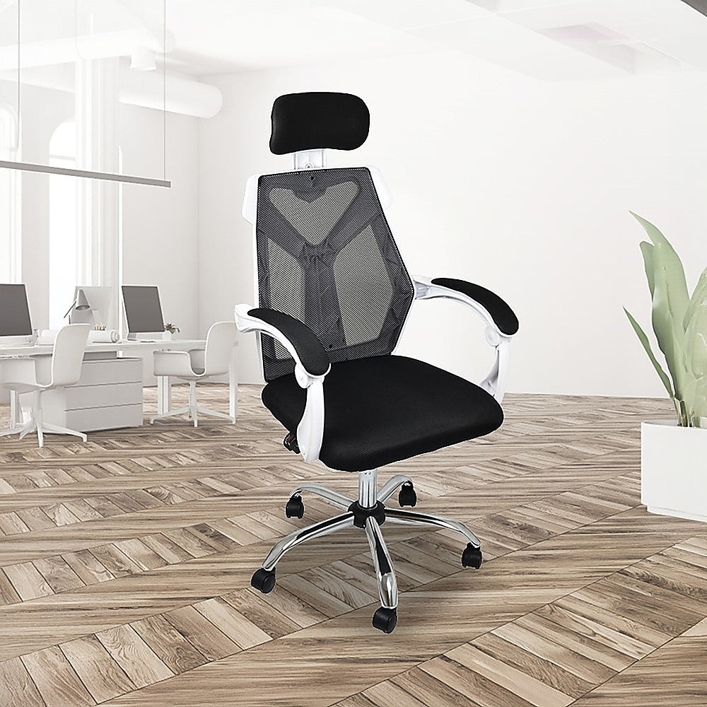 Office Chair – Ergonomic Mesh Back Computer Desk White Chair with Padded Foam Seat