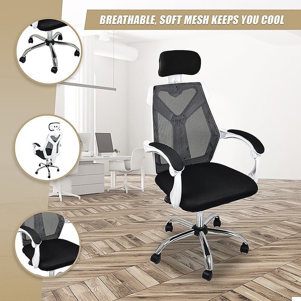 Office Chair – Ergonomic Mesh Back Computer Desk White Chair with Padded Foam Seat