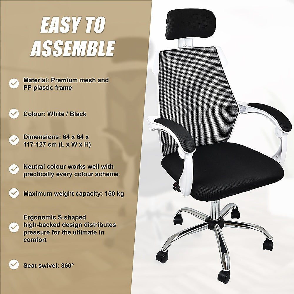 Office Chair – Ergonomic Mesh Back Computer Desk White Chair with Padded Foam Seat