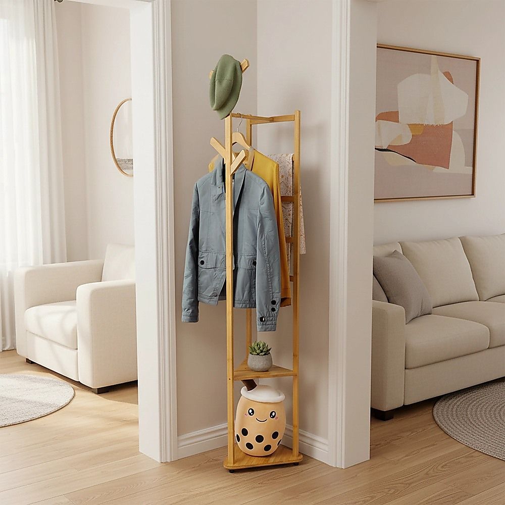 Clothes Coat Rack Garment Stand Shelf Wooden Tree Hanger Bag Hat Hook Holder