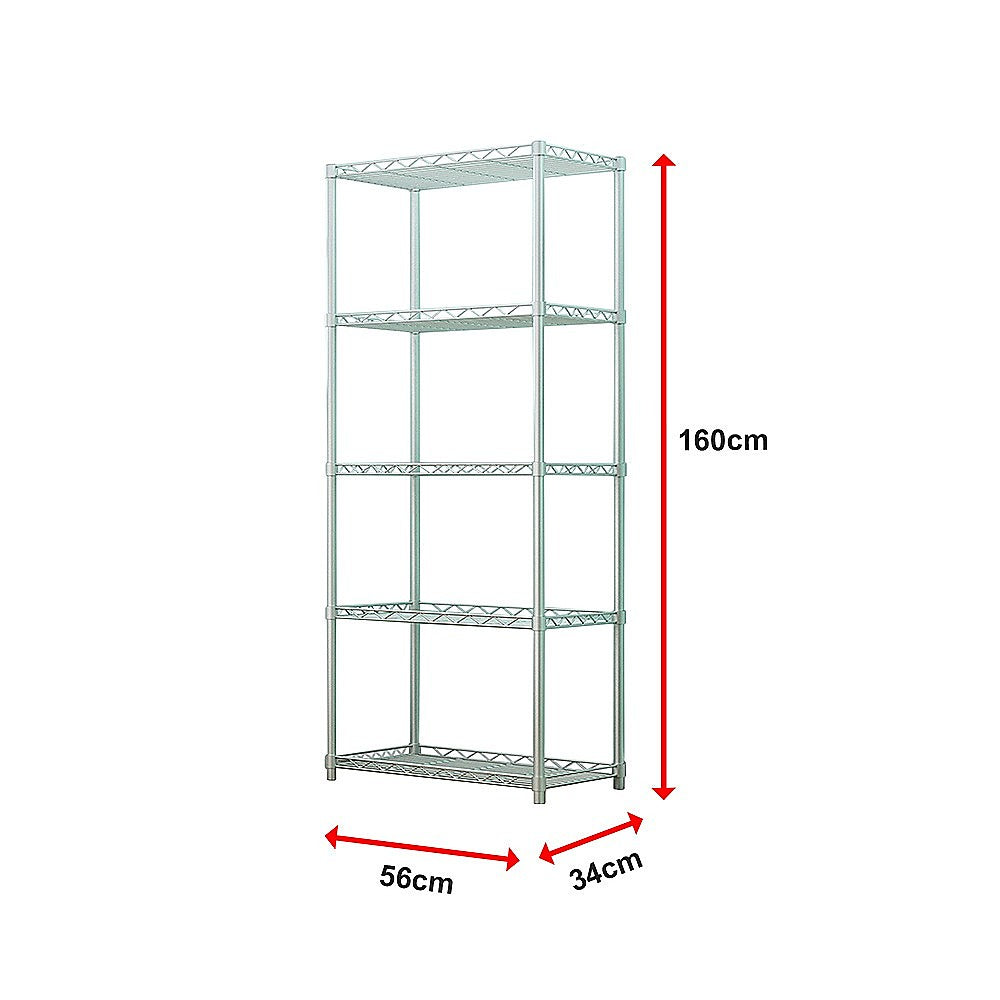 5 Tier Silver Metal Storage Rack Shelving Wire Shelf