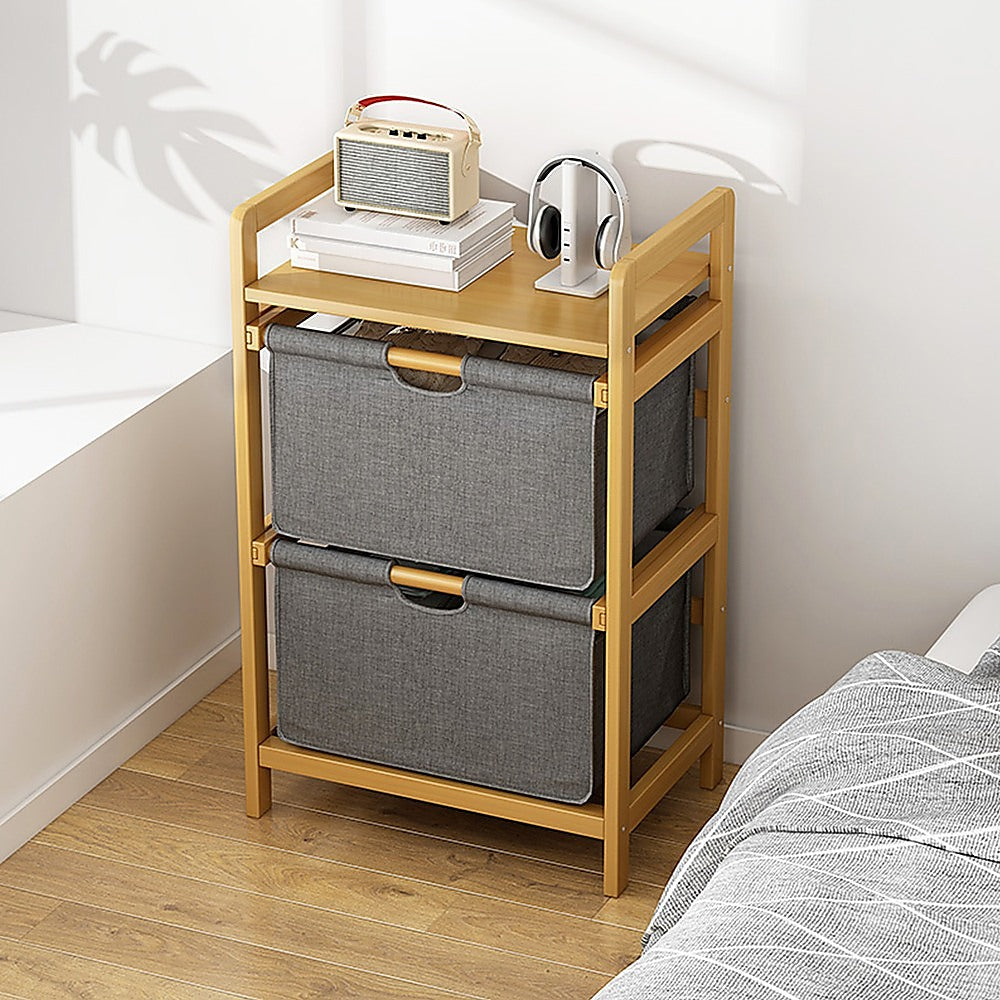 Bamboo Shelf with Storage Hamper – Wooden Organiser with 2 Laundry Bags