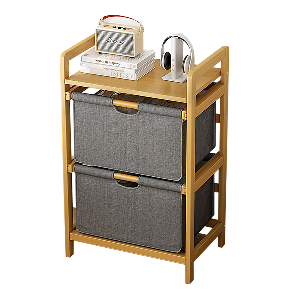 Bamboo Shelf with Storage Hamper – Wooden Organiser with 2 Laundry Bags