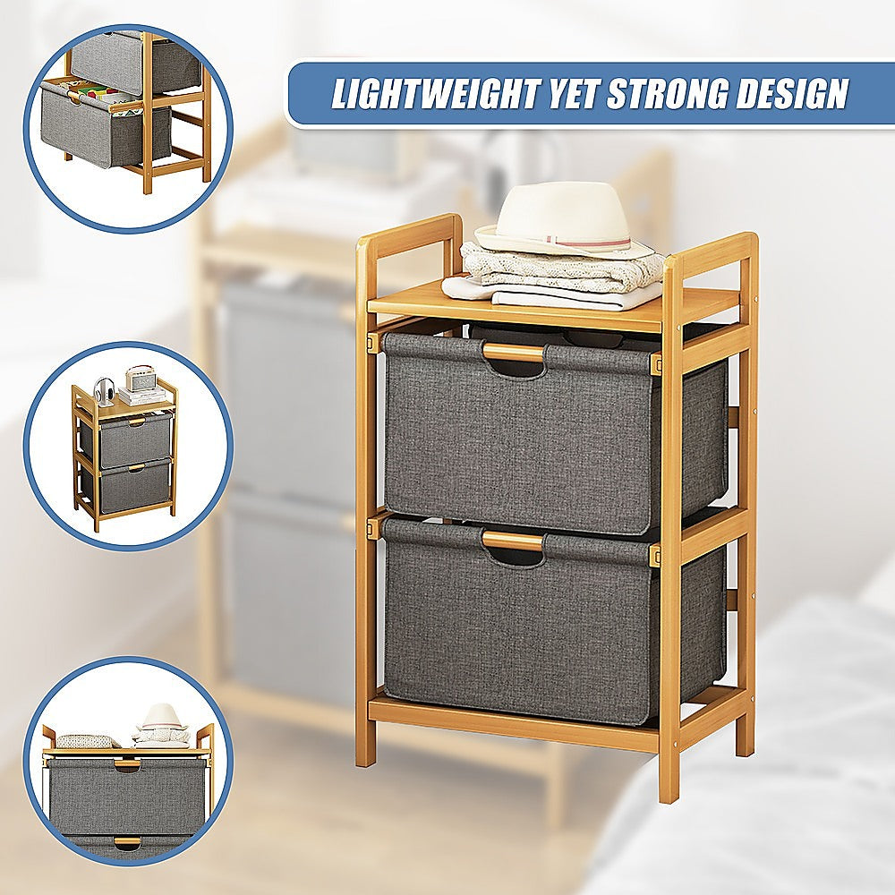 Bamboo Shelf with Storage Hamper – Wooden Organiser with 2 Laundry Bags
