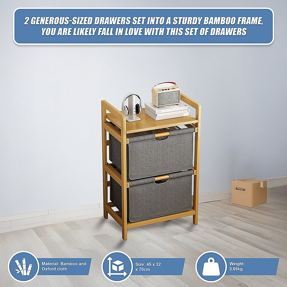 Bamboo Shelf with Storage Hamper – Wooden Organiser with 2 Laundry Bags