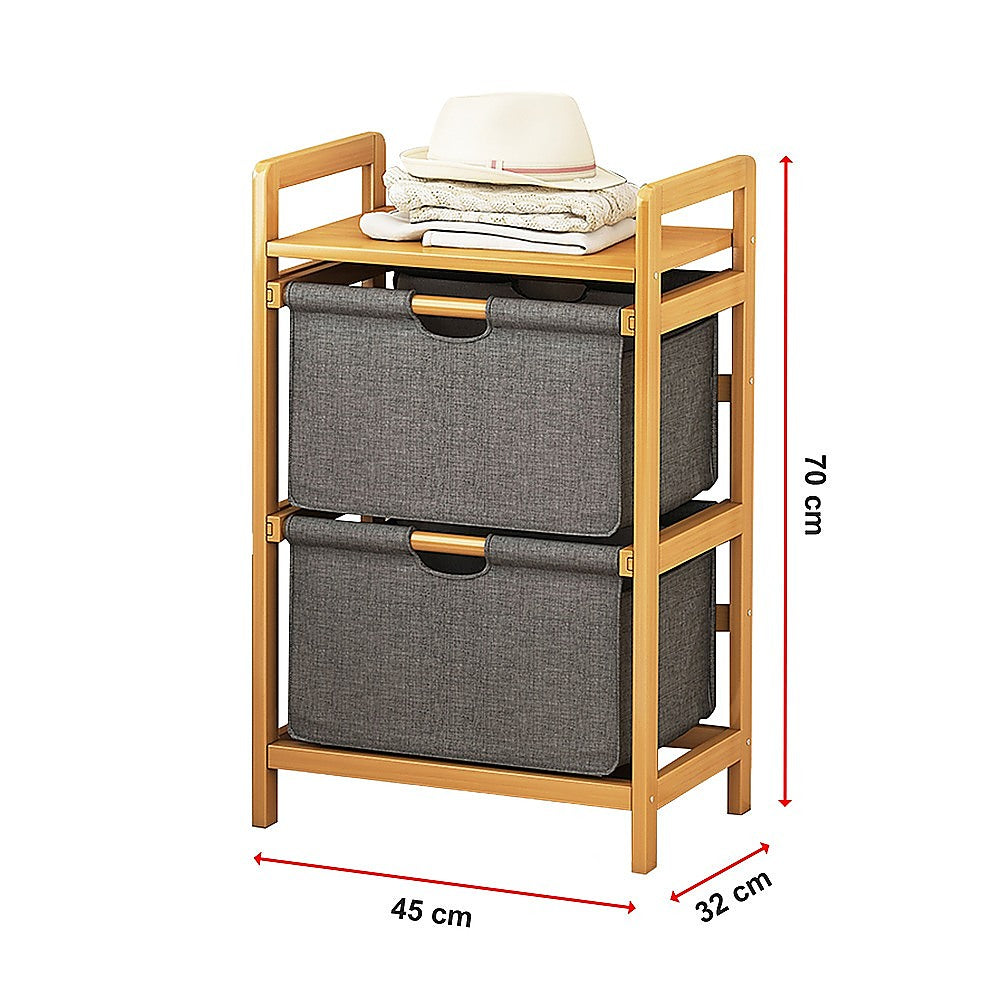 Bamboo Shelf with Storage Hamper – Wooden Organiser with 2 Laundry Bags