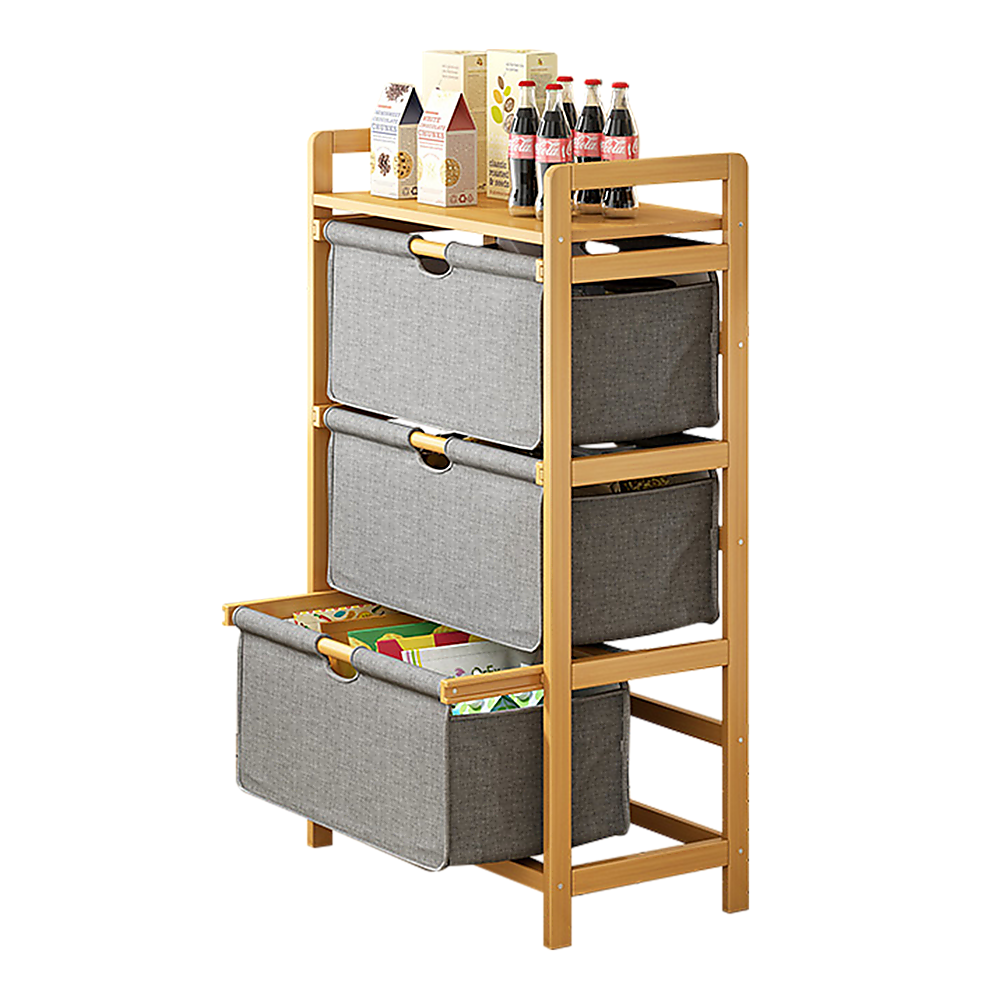 Bamboo Shelf with Storage Hamper – Wooden Organiser with 3 Laundry Bags