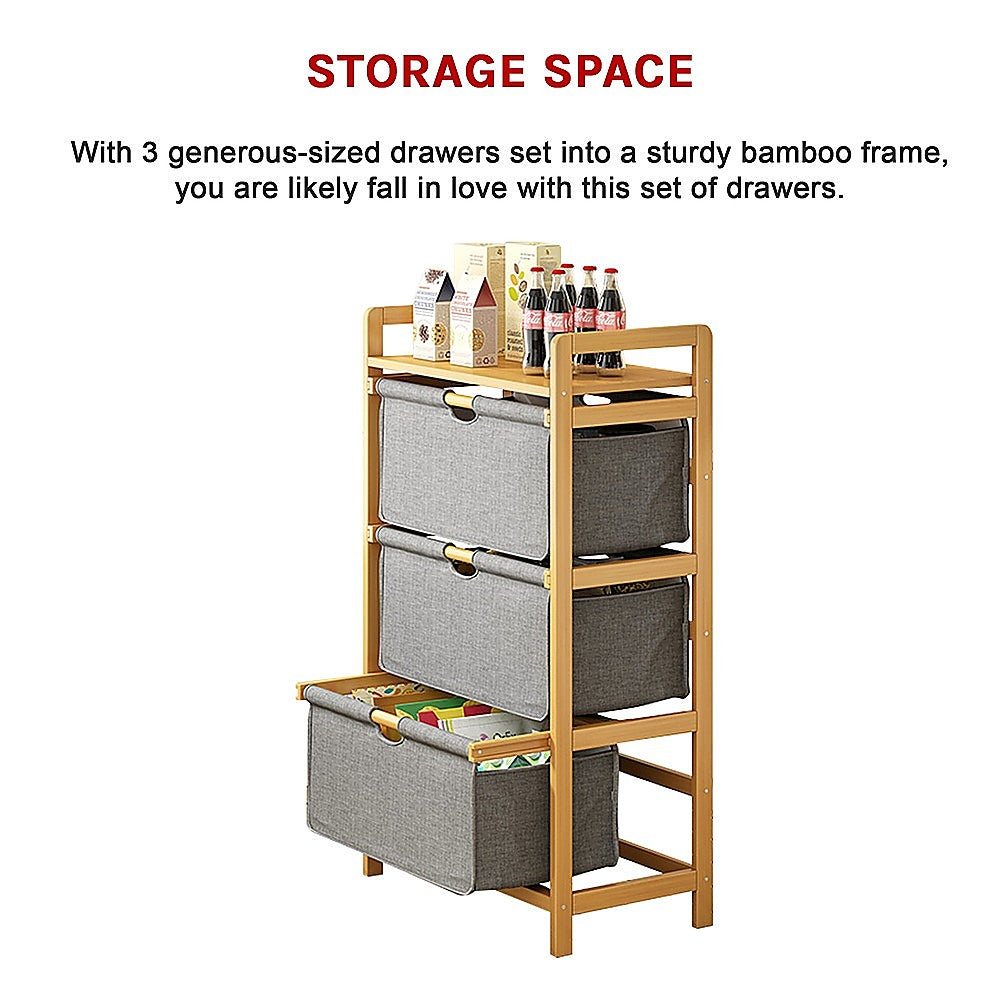 Bamboo Shelf with Storage Hamper – Wooden Organiser with 3 Laundry Bags