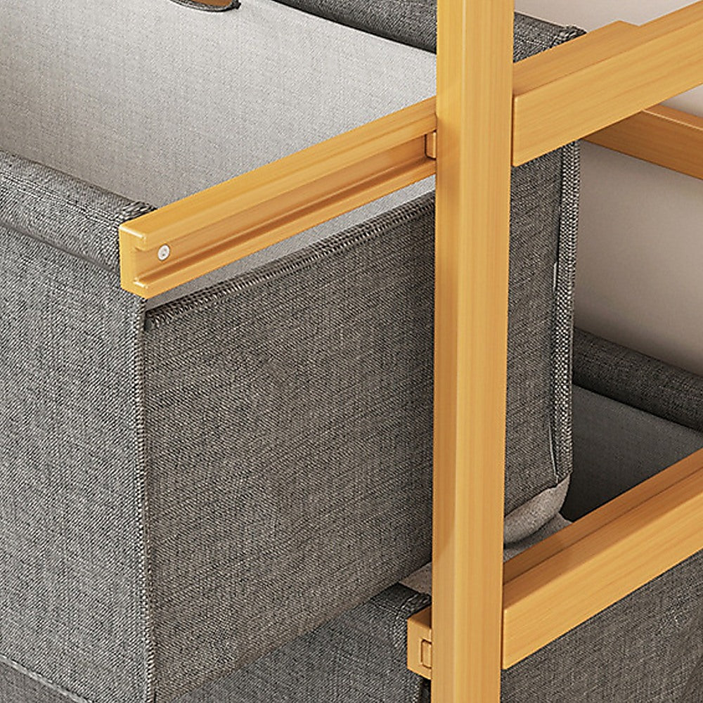 Bamboo Shelf with Storage Hamper – Wooden Organiser with 4 Laundry Bags