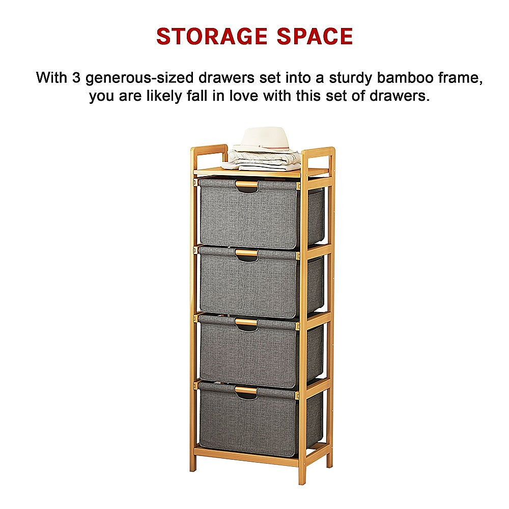 Bamboo Shelf with Storage Hamper – Wooden Organiser with 4 Laundry Bags