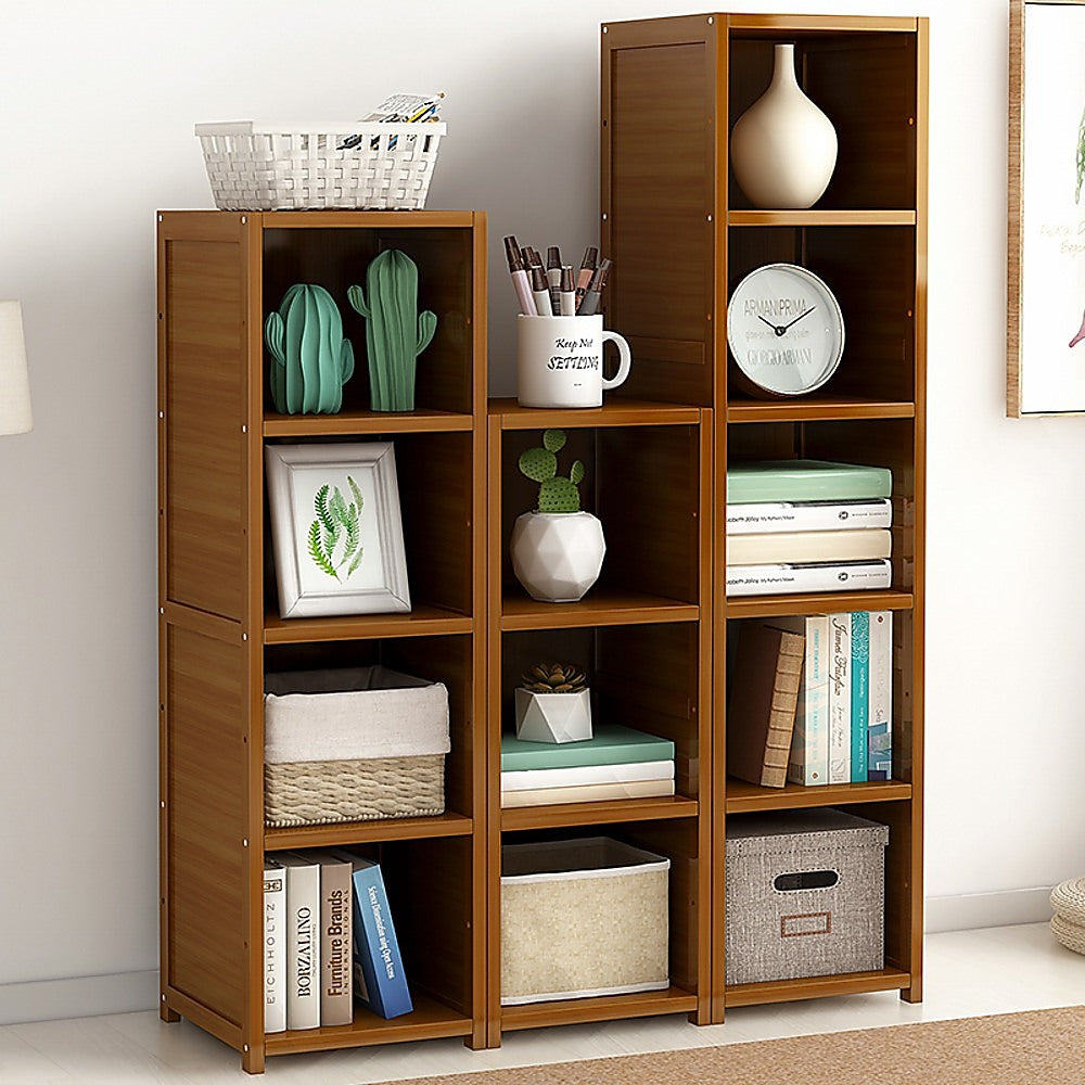 3 Piece Bamboo Adjustable Shelf Set – Bookcase Display Storage Rack Stand