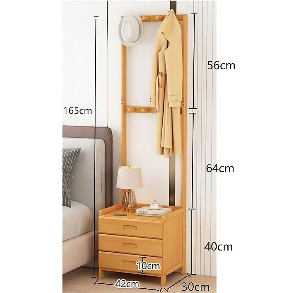Wooden Hall Stand Floor Coat Rack with Drawer Modern Minimalist Style