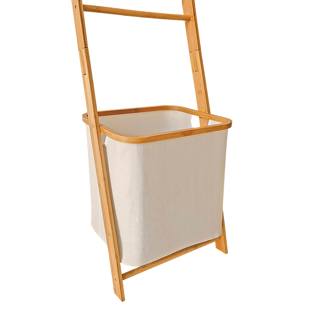 Wall Leaning Ladder Shelf with Laundry Basket Clothes Hamper