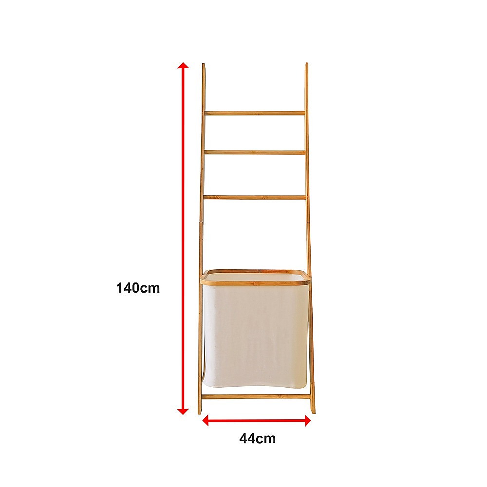 Wall Leaning Ladder Shelf with Laundry Basket Clothes Hamper