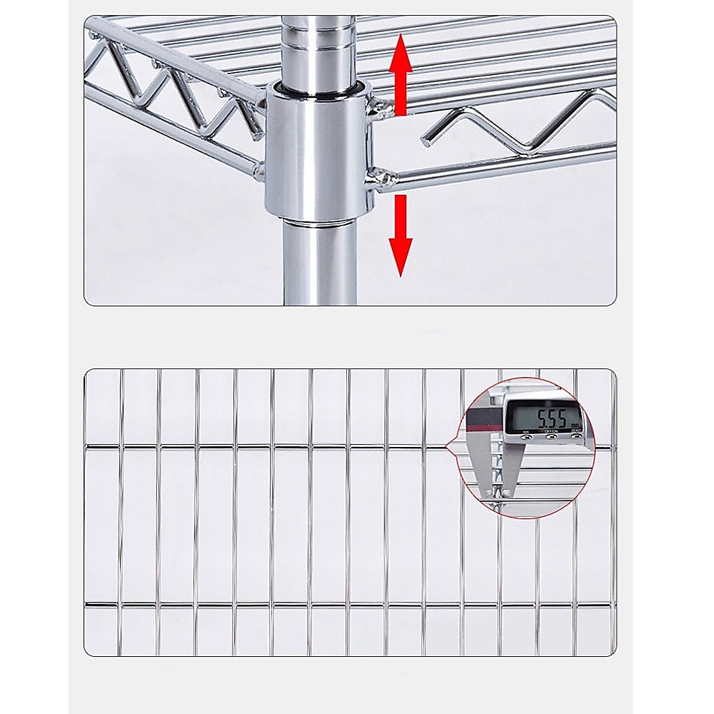 Modular Wire Storage 120x45cm Steel Shelving Chrome With Fixed Legs For Garage Kitchen Or Retail Storage