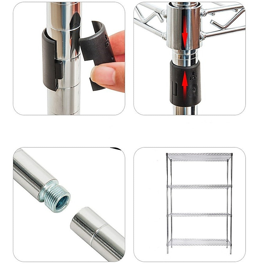Modular Wire Storage 120x45cm Steel Shelving Chrome With Fixed Legs For Garage Kitchen Or Retail Storage