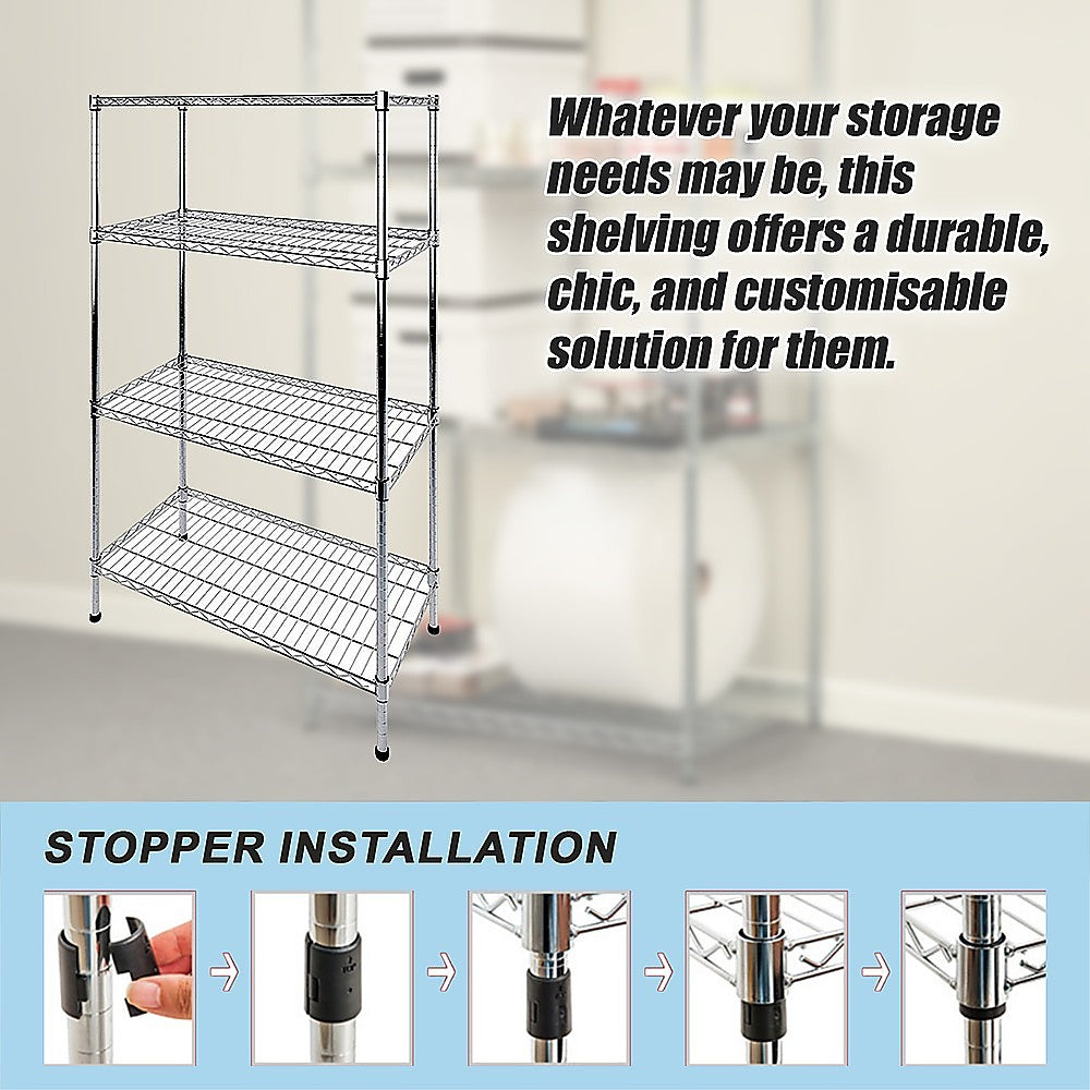 Modular Wire Storage 120x45cm Steel Shelving Chrome With Fixed Legs For Garage Kitchen Or Retail Storage
