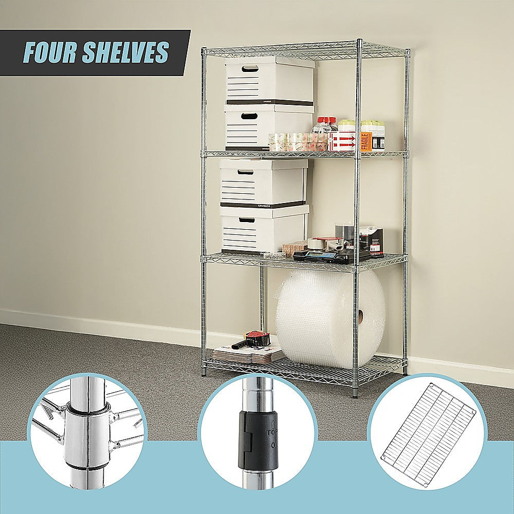 Modular Wire Storage 120x45cm Steel Shelving Chrome With Fixed Legs For Garage Kitchen Or Retail Storage